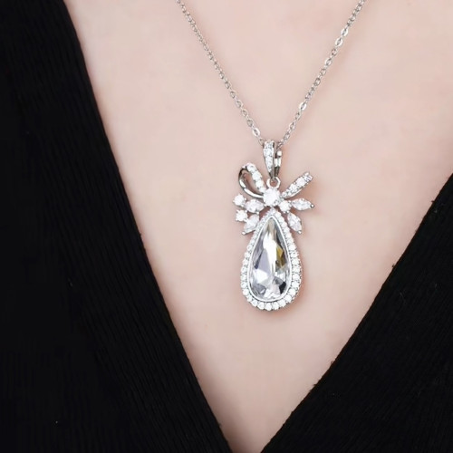 小如仿水晶系列時尚輕奢蝴蝶結拼接水滴形項鍊小衆高級感鎖骨鍊