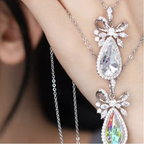 小如仿水晶系列時尚輕奢蝴蝶結拼接水滴形項鍊小衆高級感鎖骨鍊