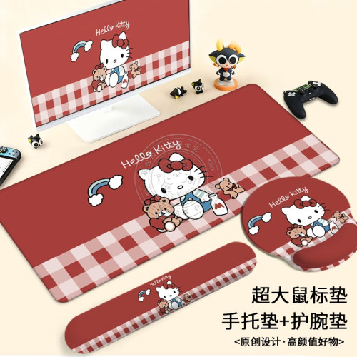 可愛凱蒂貓簡約滑鼠墊整套辦公神器—創意矽膠護腕墊鍵盤手托桌墊