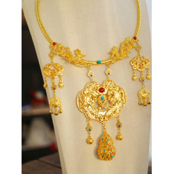 雲深霧淺 龍鳳呈祥 原創金黃色項圈富貴漢服瓔珞明製古風百搭項鍊