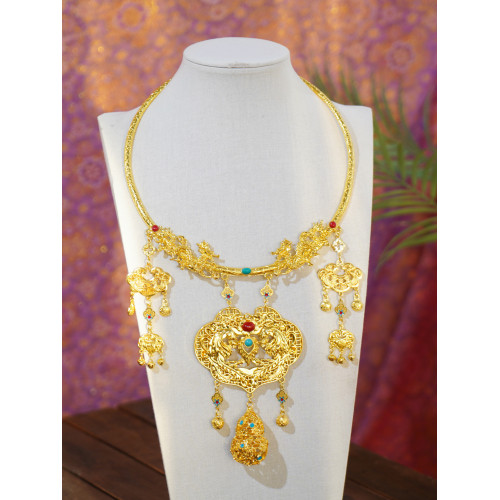 雲深霧淺 龍鳳呈祥 原創金黃色項圈富貴漢服瓔珞明製古風百搭項鍊 雲深霧淺 龍鳳呈祥 原創金黃色項圈富貴漢服瓔珞明製古風百搭項鍊