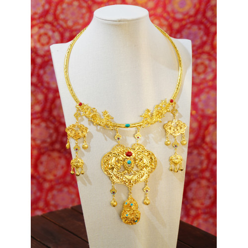 雲深霧淺 龍鳳呈祥 原創金黃色項圈富貴漢服瓔珞明製古風百搭項鍊 雲深霧淺 龍鳳呈祥 原創金黃色項圈富貴漢服瓔珞明製古風百搭項鍊