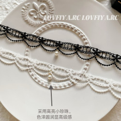 choker項鍊女白色蕾絲珍珠頸鏈少女氣質項圈頸帶超仙鎖骨鍊脖飾