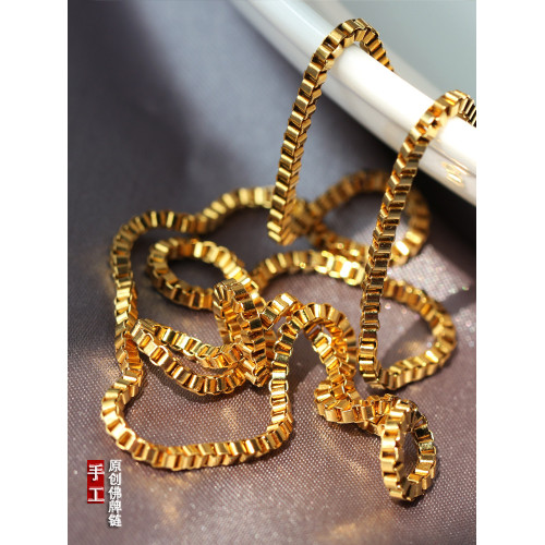 高級泰國彿牌鏈子金色男女士長款細玉掛鏈鈦鋼毛衣項鍊掛繩不掉色