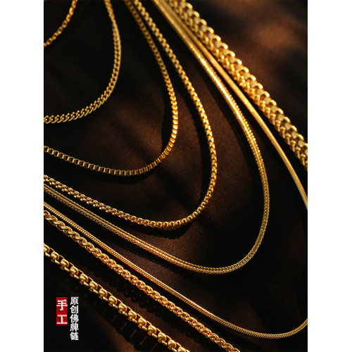 高級泰國彿牌鏈子金色男女士長款細玉掛鏈鈦鋼毛衣項鍊掛繩不掉色
