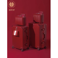 結婚行李箱陪嫁箱紅色皮箱子新娘拉桿箱女壓婚禮用密碼嫁妝箱一對