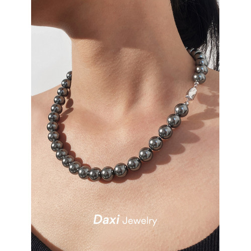 倪妮同款強光大谿地黑珍珠項鍊輕奢高級感鎖骨baby頸鏈拉貢毛衣鏈