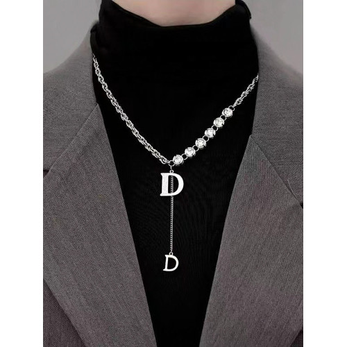 2025年新款高級感D字母重工設計粗鏈毛衣鏈個性時尚輕奢百搭項鍊