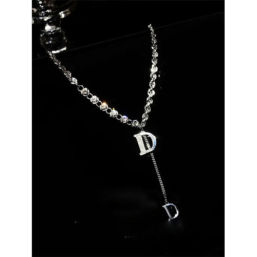 2025年新款高級感D字母重工設計粗鏈毛衣鏈個性時尚輕奢百搭項鍊