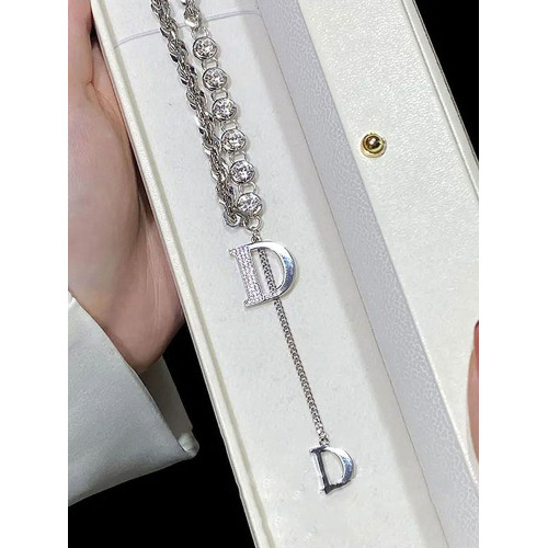 2025年新款高級感D字母重工設計粗鏈毛衣鏈個性時尚輕奢百搭項鍊