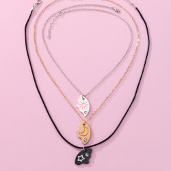 閨蜜項鍊三人款月亮星星好朋友項鍊姐妹友誼套裝圓形吊墜生日禮物