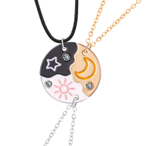 閨蜜項鍊三人款月亮星星好朋友項鍊姐妹友誼套裝圓形吊墜生日禮物