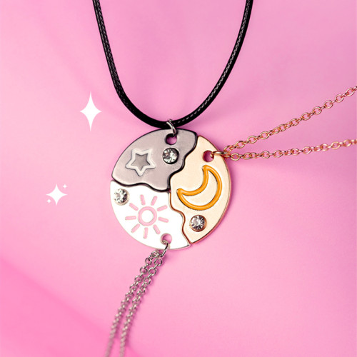 閨蜜項鍊三人款月亮星星好朋友項鍊姐妹友誼套裝圓形吊墜生日禮物