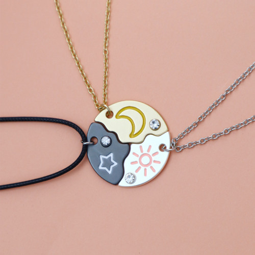 閨蜜項鍊三人款月亮星星好朋友項鍊姐妹友誼套裝圓形吊墜生日禮物