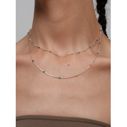 【CnHnOn脂肪商店】彩虹豆琺瑯小球串珠蛇骨鏈簡約時髦鎖骨項鍊