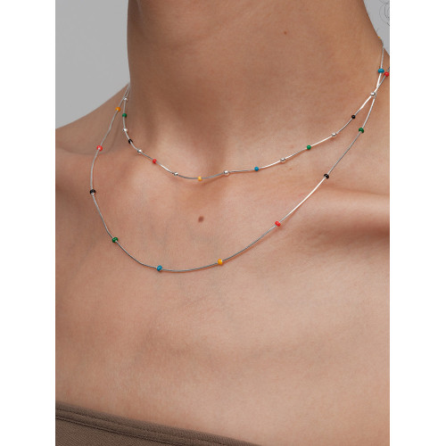 【CnHnOn脂肪商店】彩虹豆琺瑯小球串珠蛇骨鏈簡約時髦鎖骨項鍊 【CnHnOn脂肪商店】彩虹豆琺瑯小球串珠蛇骨鏈簡約時髦鎖骨項鍊