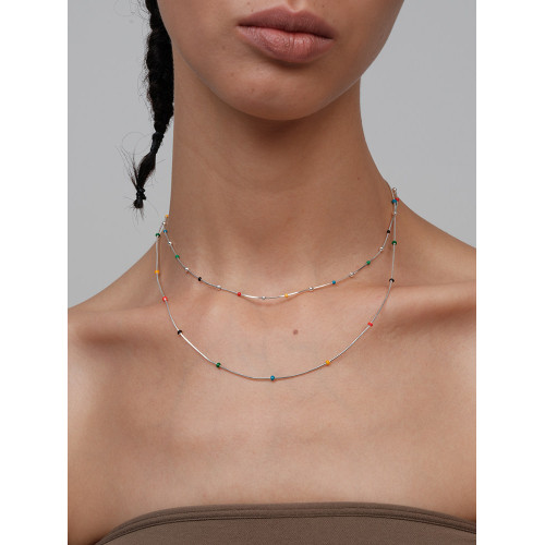 【CnHnOn脂肪商店】彩虹豆琺瑯小球串珠蛇骨鏈簡約時髦鎖骨項鍊 【CnHnOn脂肪商店】彩虹豆琺瑯小球串珠蛇骨鏈簡約時髦鎖骨項鍊