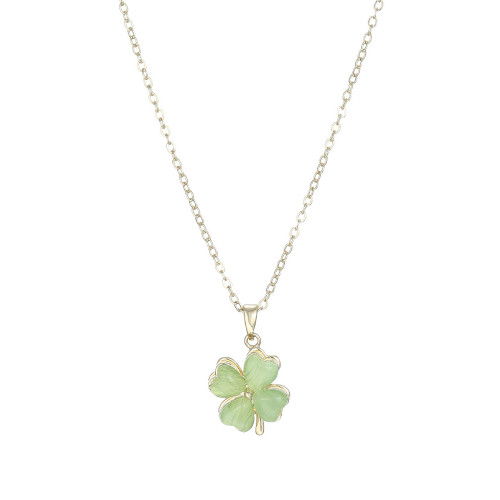 綠色四葉草樹脂吊墜項鍊配飾女輕奢小衆簡約高級感精緻鎖骨鍊夏天