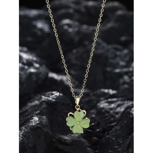 綠色四葉草樹脂吊墜項鍊配飾女輕奢小衆簡約高級感精緻鎖骨鍊夏天