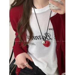 皮質愛心項鍊長款掛脖配飾女毛衣鏈輕奢小衆高級感衛衣鏈2025新款