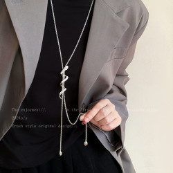 蛇形鋯石項鍊女款小衆設計輕奢高級感獨特毛衣鏈長款吊墜裝飾配飾