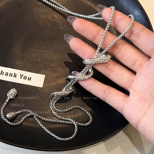 蛇形鋯石項鍊女款小衆設計輕奢高級感獨特毛衣鏈長款吊墜裝飾配飾