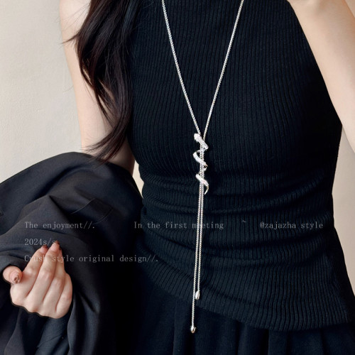 蛇形鋯石項鍊女款小衆設計輕奢高級感獨特毛衣鏈長款吊墜裝飾配飾