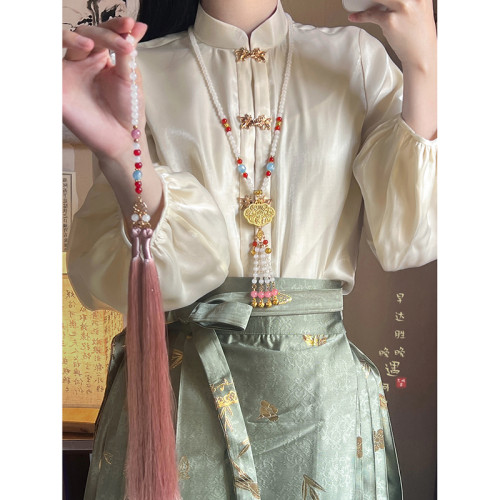 新中式平安鎖瓔珞流蘇項鍊女國風古風背雲搭配馬面裙漢服旗袍配飾