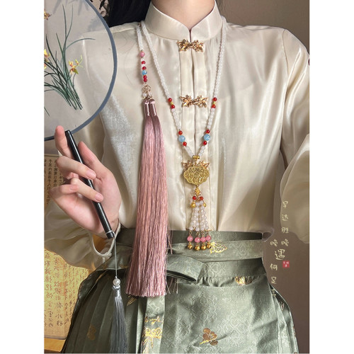 新中式平安鎖瓔珞流蘇項鍊女國風古風背雲搭配馬面裙漢服旗袍配飾