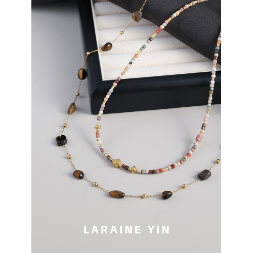 原創設計小衆高級感曡戴虎眼石串珠項鍊輕奢長款秋冬毛衣鏈鎖骨鍊