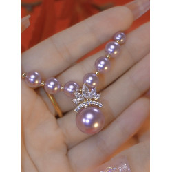 新款大氣優雅紫色珍珠項鍊設計鑲鑽紫色珠珠鎖骨鍊精緻輕奢高級感