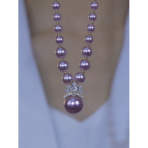 新款大氣優雅紫色珍珠項鍊設計鑲鑽紫色珠珠鎖骨鍊精緻輕奢高級感