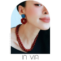 安可拉酒紅色圓珠仿珍珠項鍊女款2026新款裙子配飾女秋冬輕奢小衆