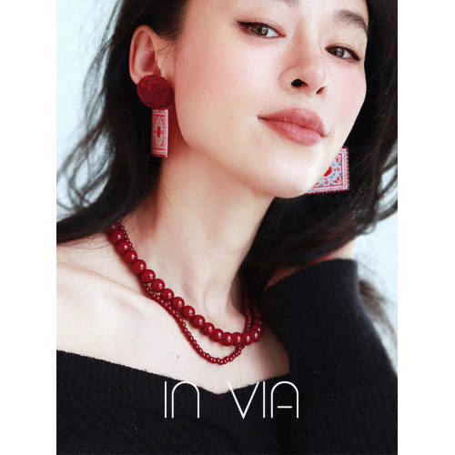 安可拉酒紅色圓珠仿珍珠項鍊女款2026新款裙子配飾女秋冬輕奢小衆