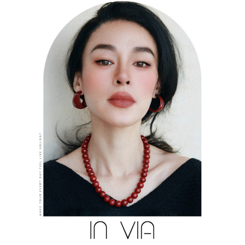 安可拉酒紅色圓珠仿珍珠項鍊女款2026新款裙子配飾女秋冬輕奢小衆