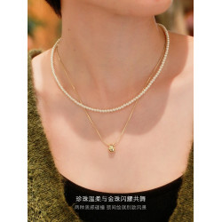 小米珍珠曡戴項鍊女款雙層頸鏈金色高級感套鏈毛衣鏈2026新款配飾