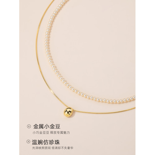 小米珍珠曡戴項鍊女款雙層頸鏈金色高級感套鏈毛衣鏈2026新款配飾