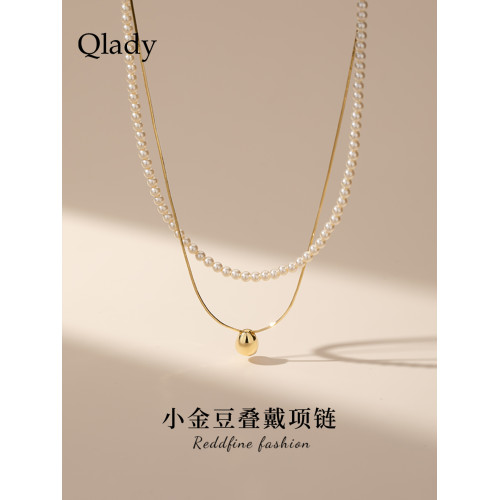 小米珍珠曡戴項鍊女款雙層頸鏈金色高級感套鏈毛衣鏈2026新款配飾