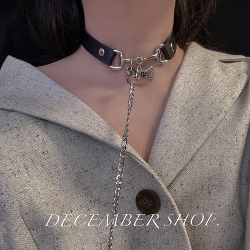 choker項圈頸鏈男鎖骨鍊配飾cos龐克puppy牽引繩金屬鏈骨頭牌女m