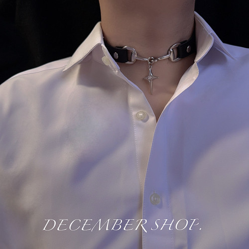 choker項圈頸鏈男鎖骨鍊配飾cos龐克puppy牽引繩金屬鏈骨頭牌女m