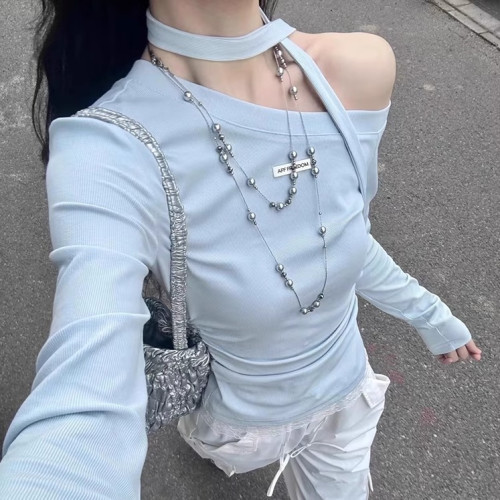 高級感多層灰色珍珠項鍊女長款多戴法毛衣鏈輕奢小衆鎖骨頸鏈配飾