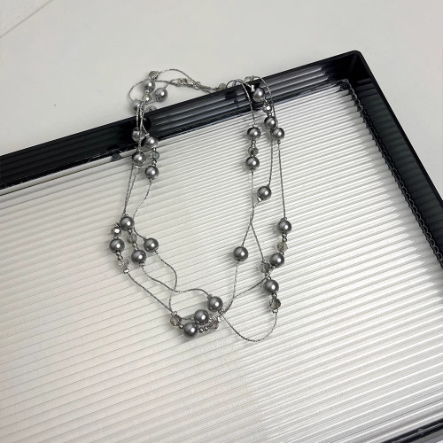 高級感多層灰色珍珠項鍊女長款多戴法毛衣鏈輕奢小衆鎖骨頸鏈配飾