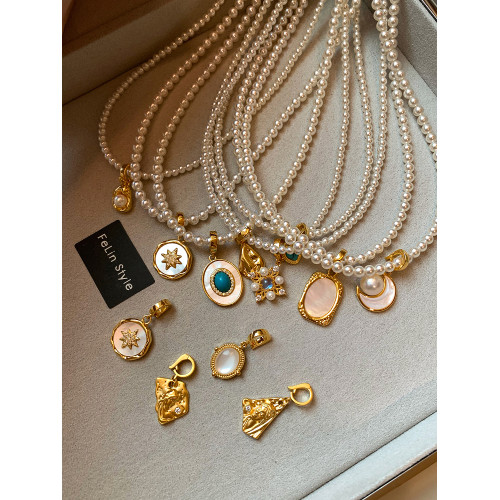 可拆卸DIY天然貝母綠松石色淡水珍珠項鍊吊墜萬能釦飾品母貝配飾