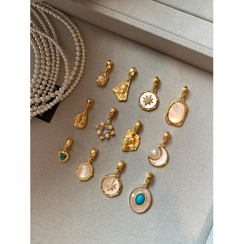 可拆卸DIY天然貝母綠松石色淡水珍珠項鍊吊墜萬能釦飾品母貝配飾