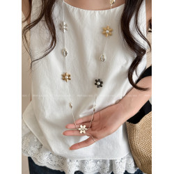 桃花朵朵韓系金屬撞色長款花朵項鍊女2026新款爆款曡戴毛衣鏈配飾