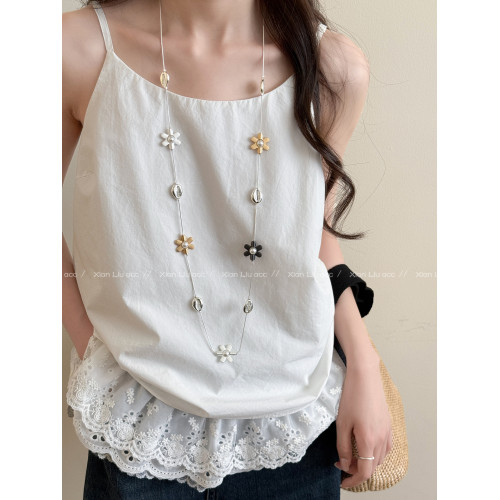 桃花朵朵韓系金屬撞色長款花朵項鍊女2026新款爆款曡戴毛衣鏈配飾