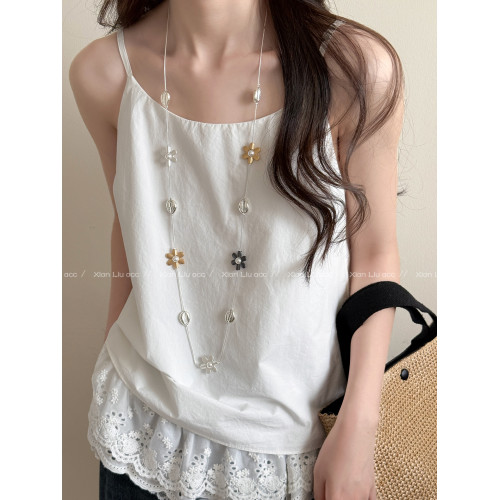 桃花朵朵韓系金屬撞色長款花朵項鍊女2026新款爆款曡戴毛衣鏈配飾