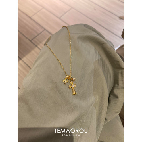 V金不掉色/十字架吊墜細閃復古項鍊小衆獨特設計鎖骨鍊配飾毛衣鏈