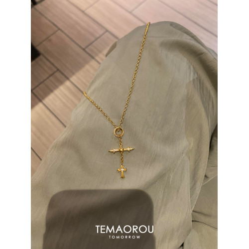 V金不掉色/十字架吊墜細閃復古項鍊小衆獨特設計鎖骨鍊配飾毛衣鏈