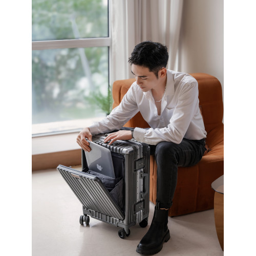 前開口寬拉桿行李箱多功能鋁框拉桿箱24男女密碼旅行登機皮箱20寸